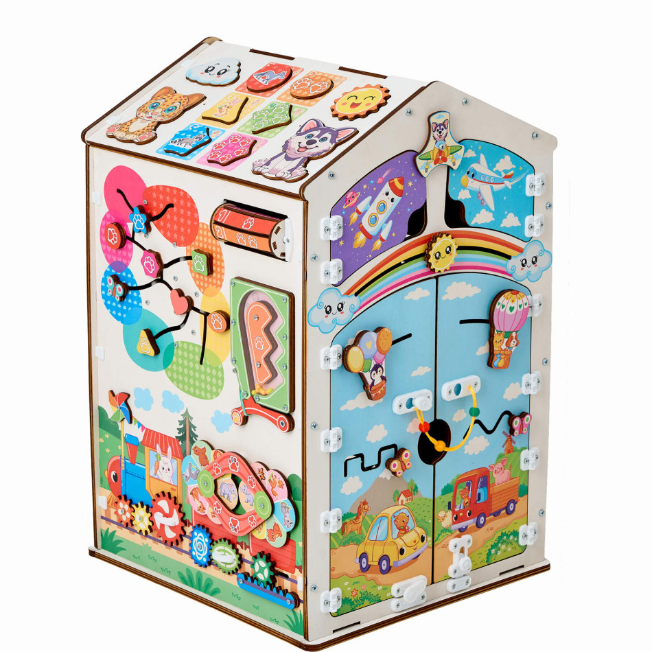 Развивающий бизиборд дом большой Лапки, 38х40х60 см со светом